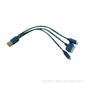 Colorful 3-in-1 Multifunctional USB Charging Cable, Fabric Braided